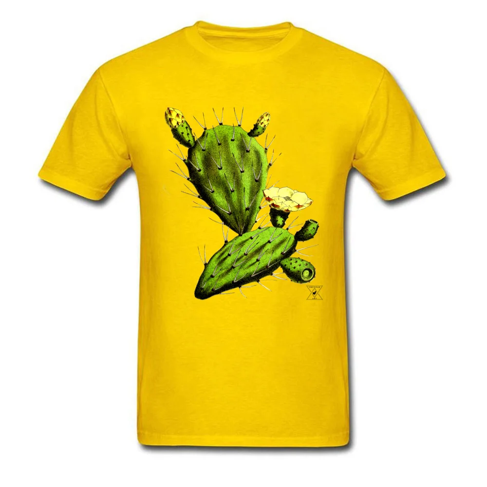 Custom Funny Men's T-Shirt Newest Summer Short Sleeve Round Collar Pure Cotton Tops Tees Party Tee Shirt Drop Shipping Desert Cactus by EncycloArt Botanical Cacti Plant Tee yellow