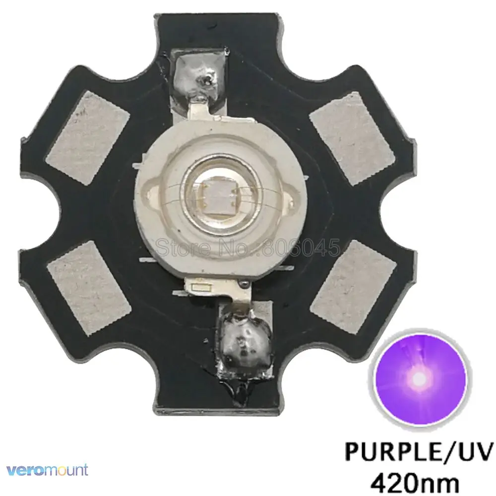 10pcs 3W UV 417-420nm LED ultraviolet LED High Power bead with 20mm star base
