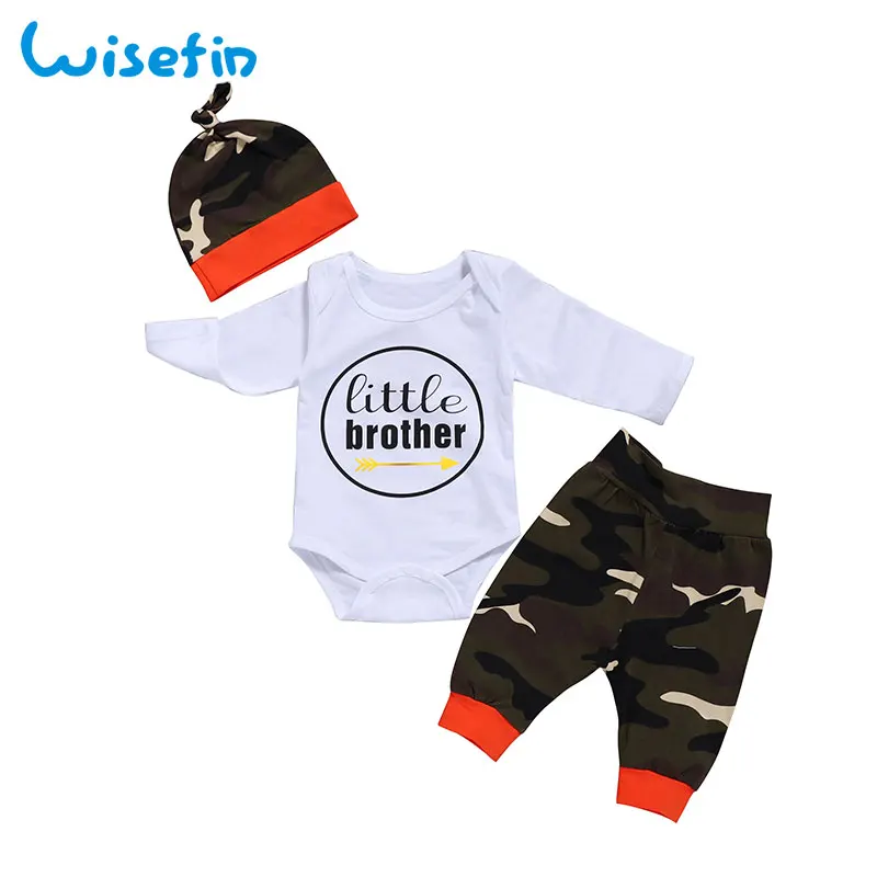 Wisefin/Одежда для новорожденных, комплекты для мальчиков, камуфляжные штаны + боди для малышей, комплект одежды с длинными рукавами для