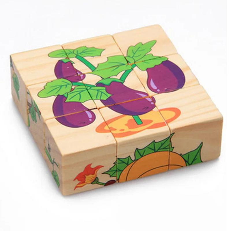Шестигранная картина деревянная головоломка 3D головоломка игрушки Детские Ранние развивающие игрушки куб головоломка 10 типов - Цвет: Vegetables