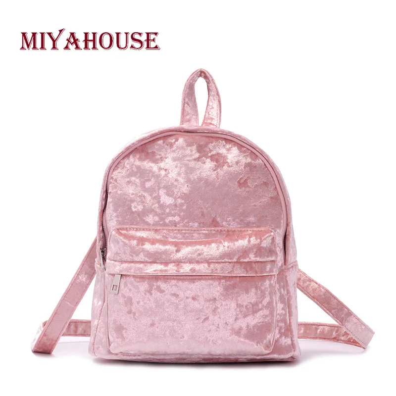 

Miyahouse Fashion Pink Style Soft Velour School Backpack For Teenage Girls Solid Color Small Rucksack Female Shoulder Bag