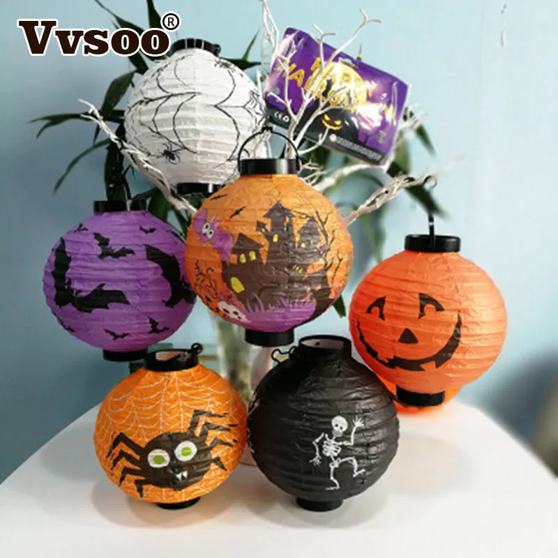 Vvsoo Halloween Decoration Led Paper Pumpkin Spider Skull Bat