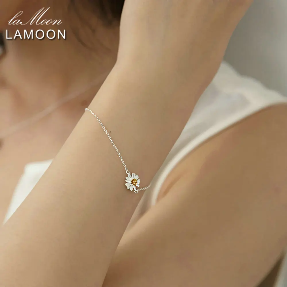 LAMOON 2017 New Handmade Chrysanthemum Flower Shape 100% 925-sterling-silver Bracelet S925 Fine Jewelry for Women LMHY004