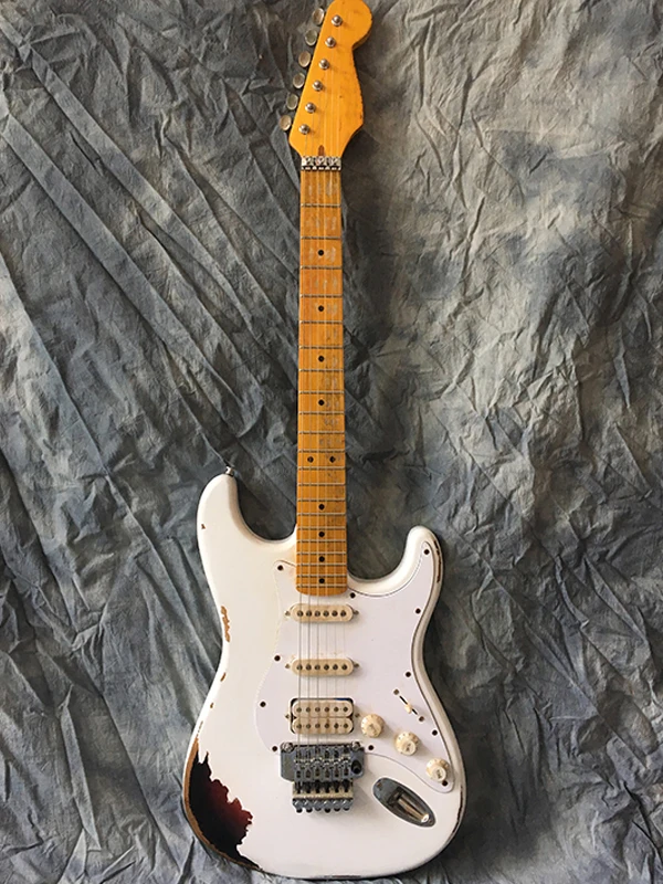 

Floyd Rose tremolo,Handwork Aged Relic Electric Guitar with Ash Body in White Color,Aged guitar parts,Real photo!free shippin