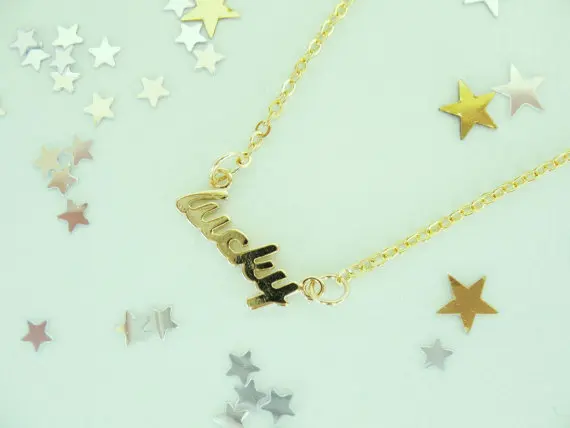N122 Gold Silver Simple Lucky Word Necklace Tiny Stamped Lucky Letters Necklace Good Luck Necklaces for Best Friends Gifts