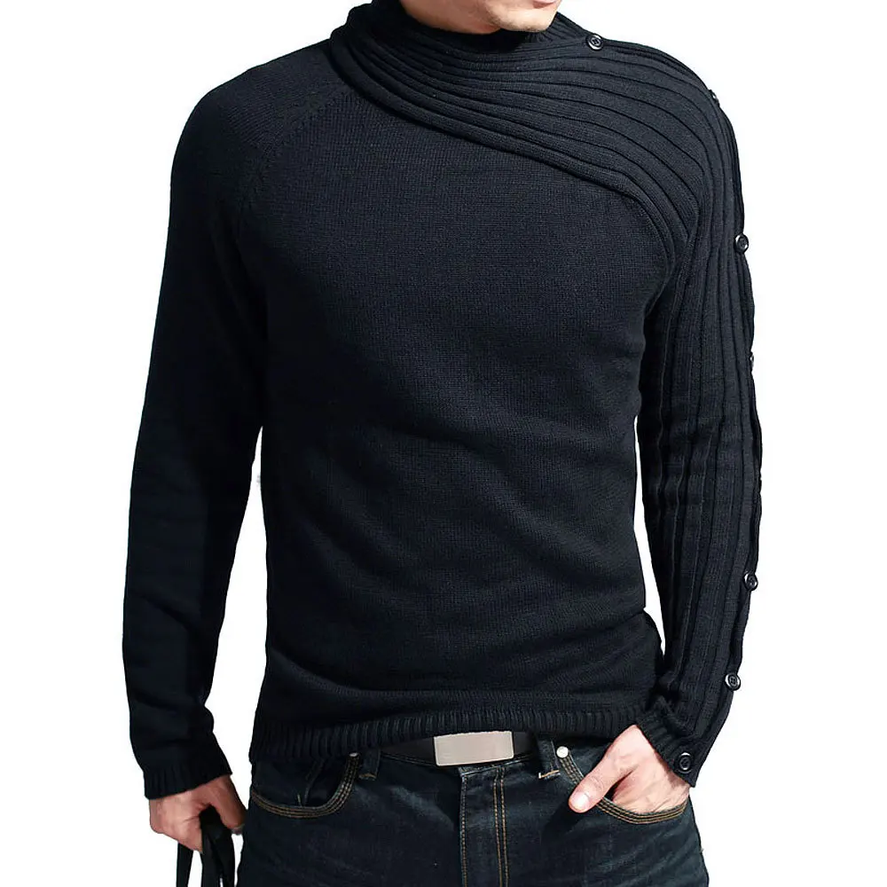 QUANBO Spring Autumn New Sweaters Men Personality Scarf collar Winter Pullover Male Slim Fit Lrregular Men Knitwear sweater