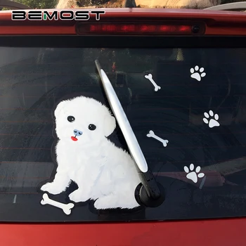 

BEMOST 3D Car Moving Tail Decal Cute White Dog Auto Stickers Reflective Car-Styling Rear Wiper Decals Animal Stickers 27*22.5CM