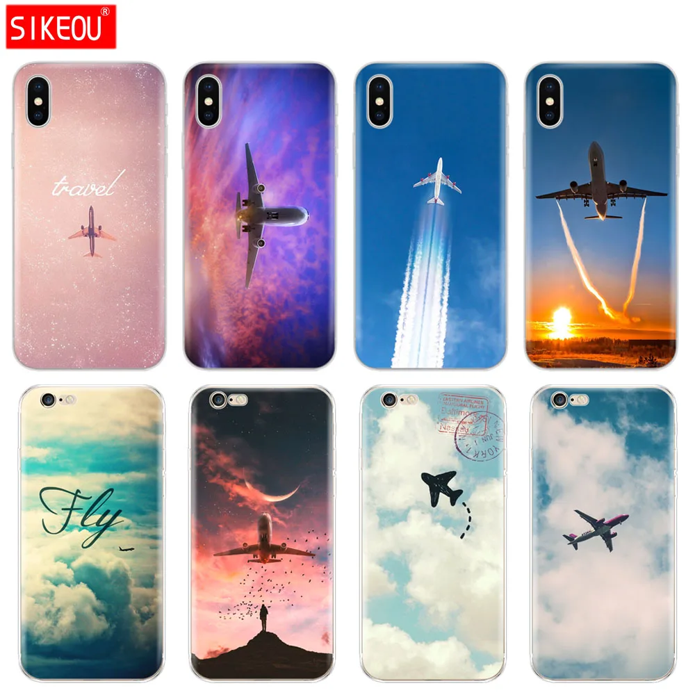 Силиконовый чехол для телефона Iphone 6X8 7 6s 5 5s SE 2020 Plus 10 XR XS 11 Pro Max самолет летит в