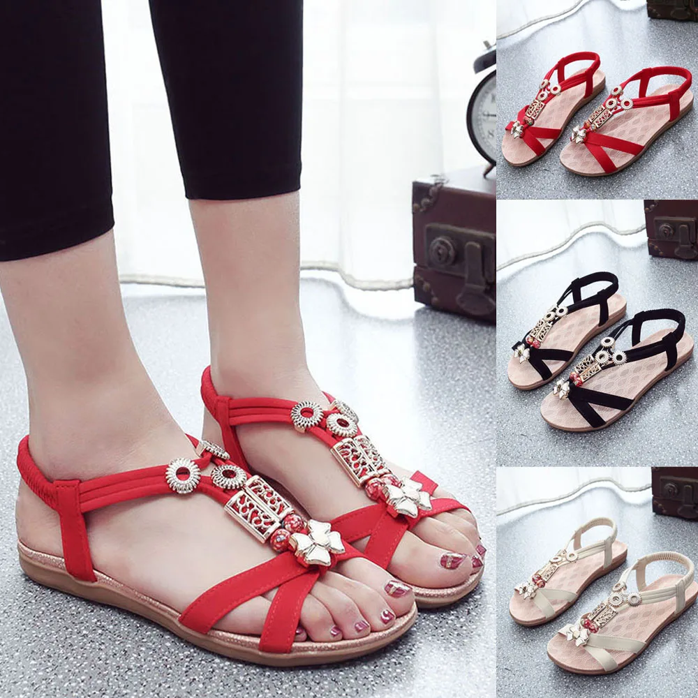 

Fashion Women Boho Sandals Leather Flat Sandals Ladies Shoes new Spring Leisure Solid Color Comfortable Sandal for travel Apr 3