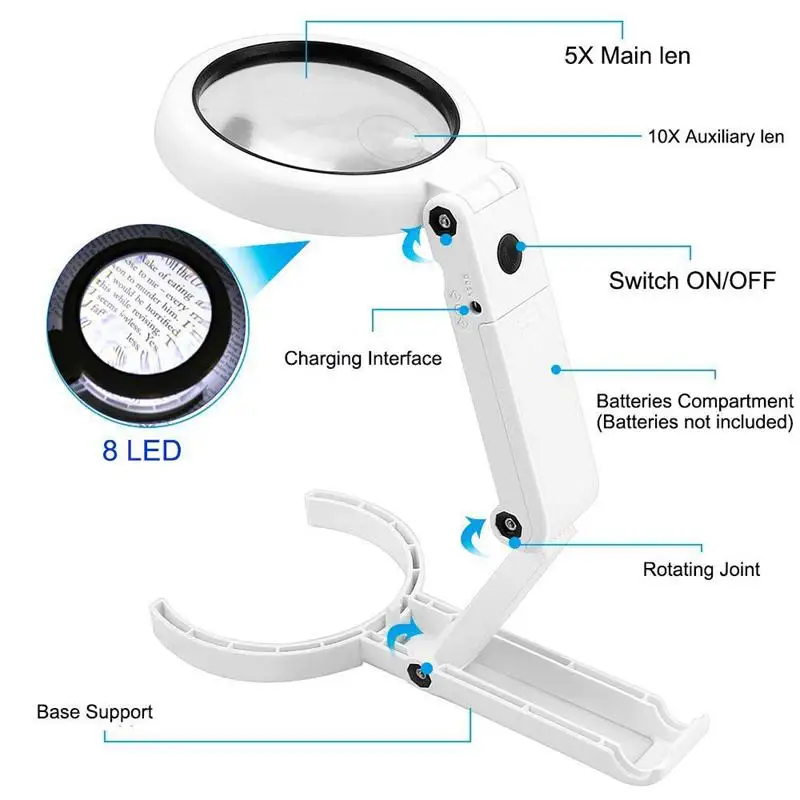 HOT-Hd оптическое увеличительное стекло с подсветкой-(5X + 11X) увеличительная линза, 8 светодиодных подсветкой Usb зарядка увеличительное стекло