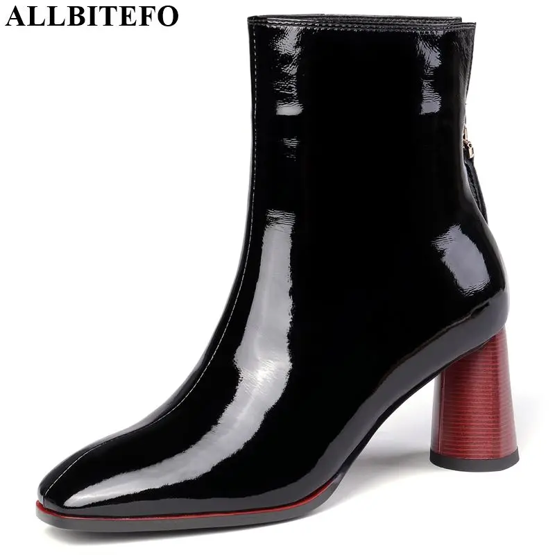

ALLBITEFO red heel genuine leather sexy high heels party women boots high quality ankle boots for women winter snow girls shoes