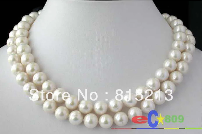 

N1123 AA+34" 11-12mm WHITE ROUND FRESHWATER PEARL NECKLACE 925SILVER % Discount AAA