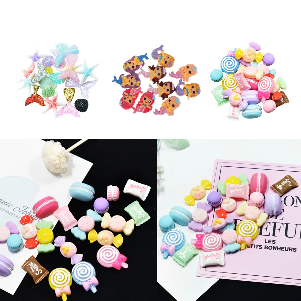 DIY 50Pcs Colorful Kawaii Resin Mermaid Flatback Embellishment Cabochons Children Scrapbooking Crafts