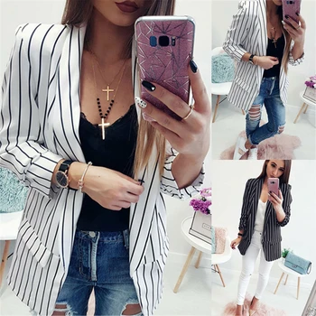 

Fashion Women Blazers For Office Sexy Striped Long Sleeve Loose Blazers And Jackets Casual Ladies Coats Outerwear Female Tops