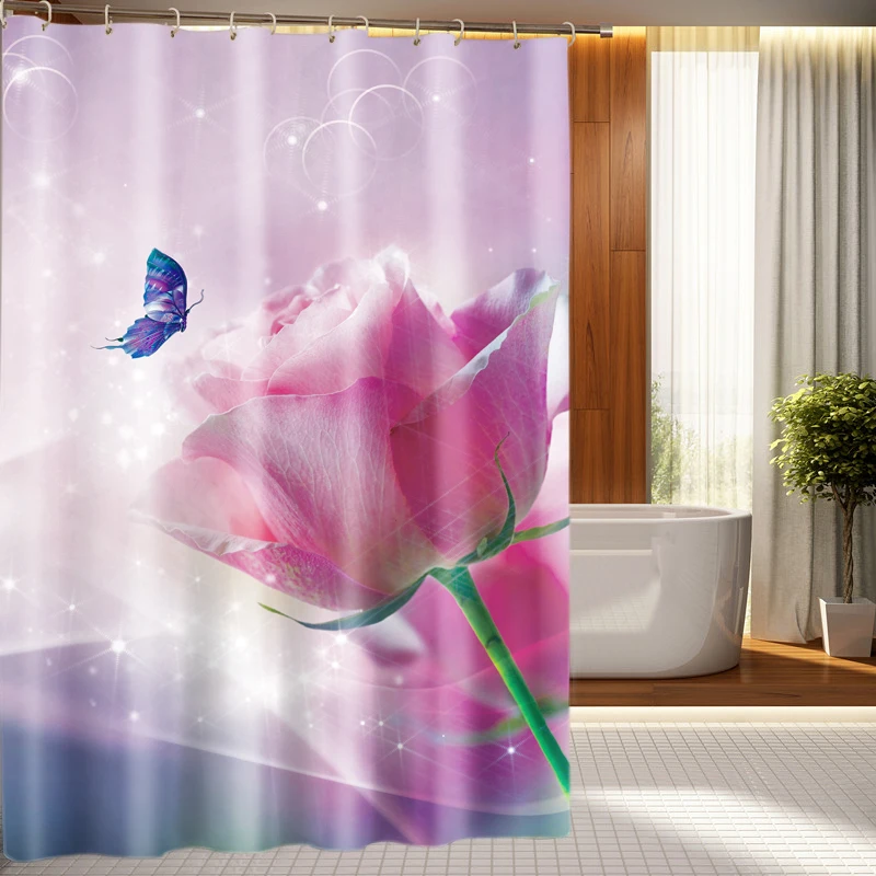 

Pink rose character of 3 d printing shower curtain