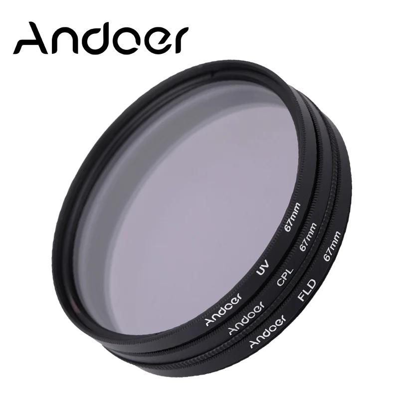 Andoer 67mm UV+CPL+FLD Filter Kit Circular Polarizer Filter Fluorescent Filter for Nikon Canon