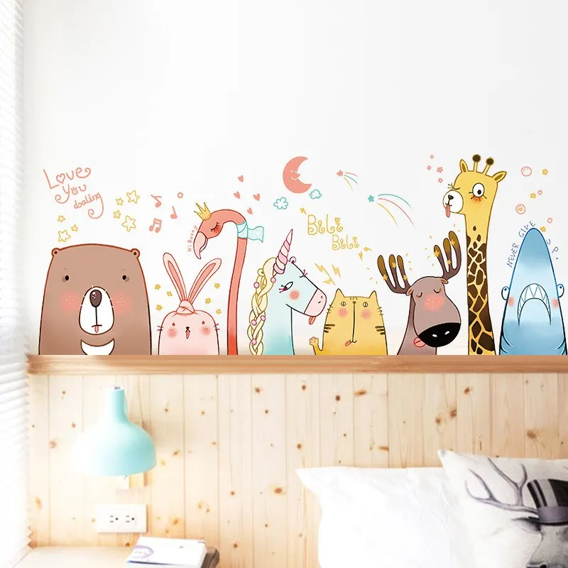 

Eco-friendly Cartoon Animals Wall Stickers for Kids room Bedroom Sofa Background Wall Decor Art Murals Self-adhesive DIY Decals