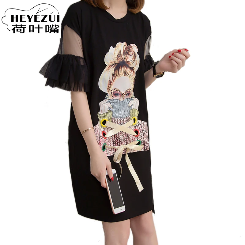 

Heyezui 2018 women dress L027 mini t-shirt dress flare short sleeve