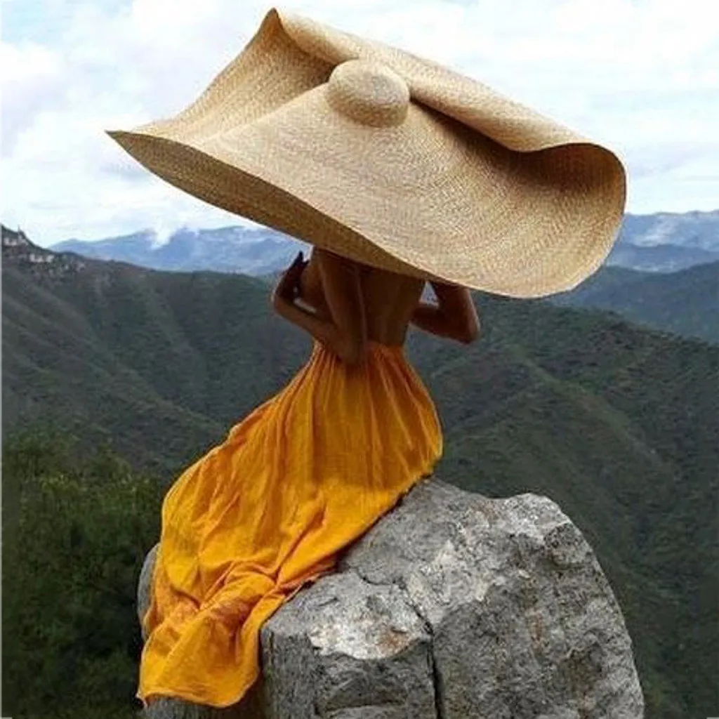 

Casual Fashion Large Sun Hat Beach Anti-UV Sun Protection Foldable Straw Cap Cover Hat Wrap sun Hat