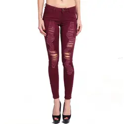 2019 рваные джинсы Для женщин эластичные рваные брюки Узкие зауженные джинсы женские брюки с потертостей
