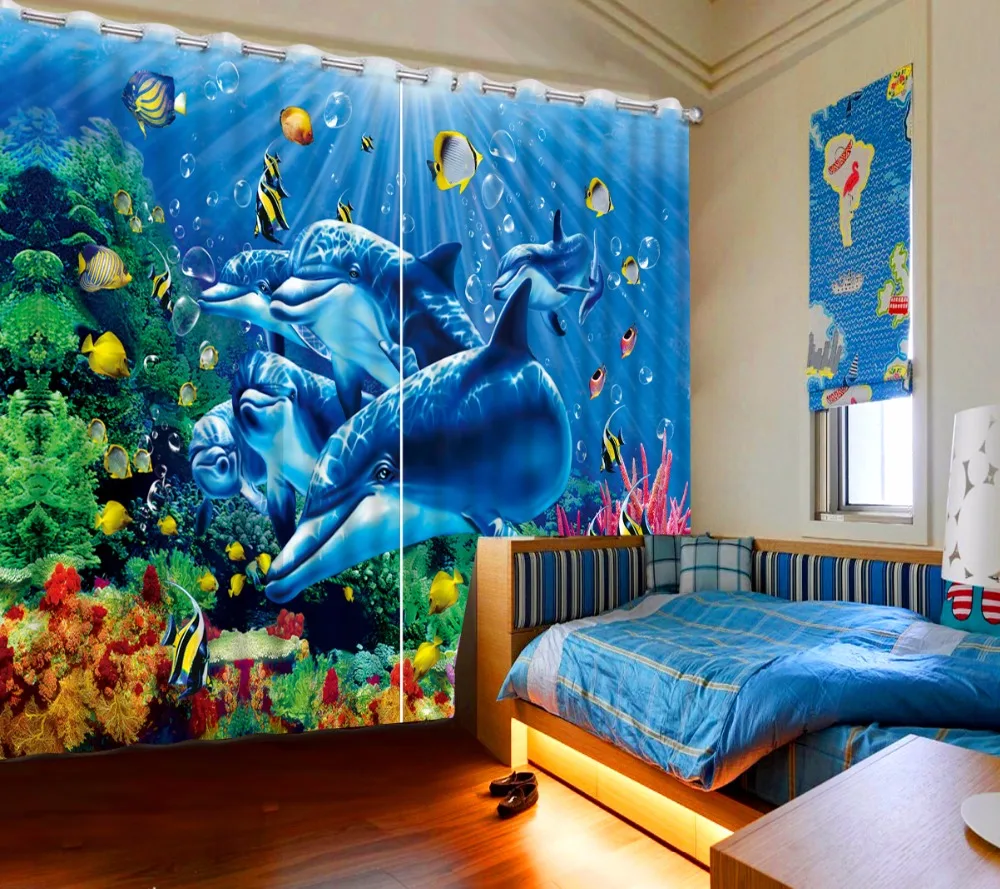Us 56 17 59 Off 3d Curtain Photo Custom Size Coral Dolphin Curtains For Bedroom Curtains For Living Room Decorative Curtain In Curtains From Home