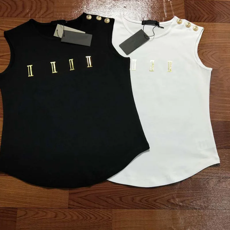 

2019 new women t shirt gold hot stamping vest cotton sleeveless round neck shirt T-shirt women's casual printing tee