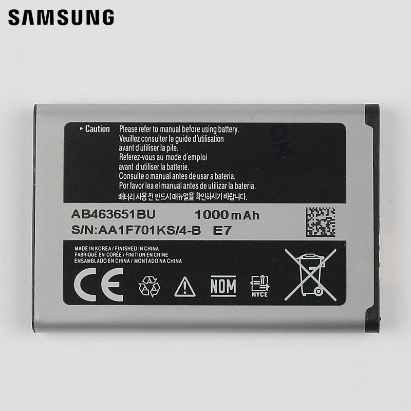 Samsung оригинальный аккумулятор AB463651BC для L700 W559 S5628 C3222 B3410 F339 J800 S3650 S7070 S5608 S3370 AB463651BE