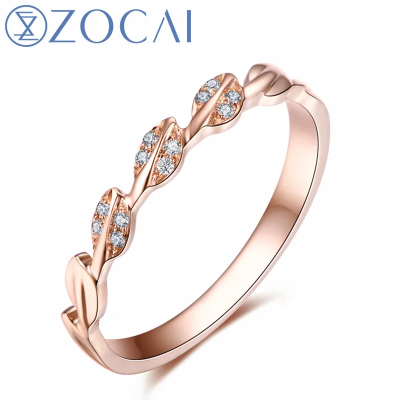 ZOCAI дизайн бренд оливковое кольцо в форме ветви 0,02 CT сертифицированный бриллиант 18 K розовое золото(AU750) Подарочное кольцо