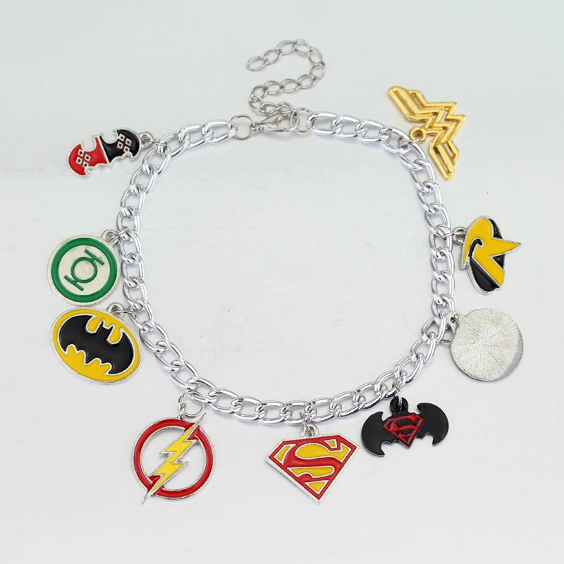 

DC Comic Justice League The Flash Green Lantern Superman Batman Wonder Woman Star Trek Superhero Charm Bracelets for Women