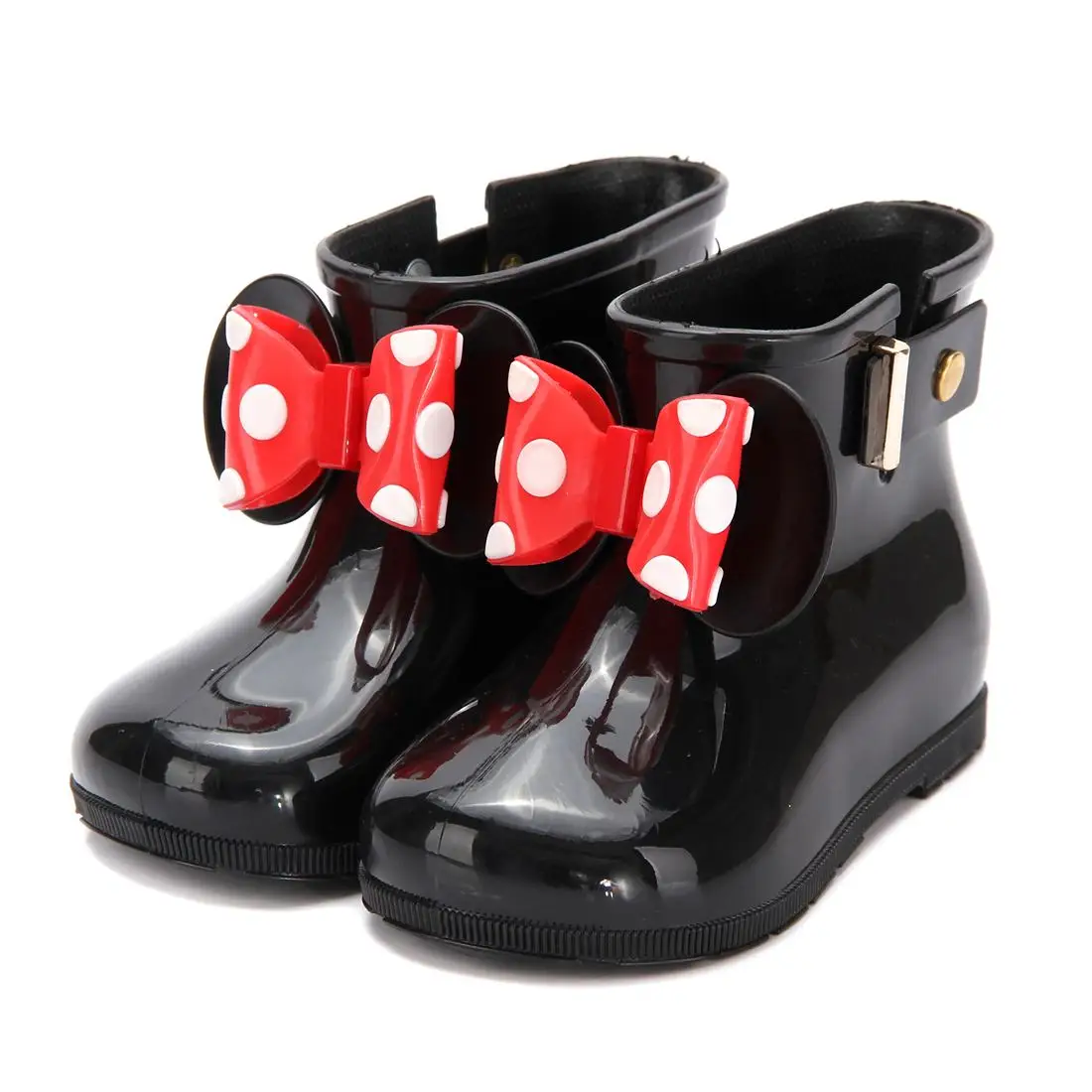 baratas Melissa Chuva Boot Mini Gêmeos Mouse Sapatas Dos Miúdos PVC Arco 2 Camada Arco Sapato Crianças 2017 Novo Inverno Rebites Lado manter Mais Quente Bonito