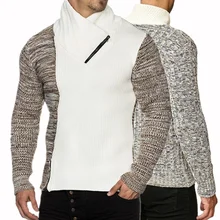 Мужской вязаный свитер с воротником-шарфом, тонкий свитер с капюшоном на молнии, уличная одежда в стиле хип-хоп, высококачественные повседневные мужские свитера с длинными рукавами