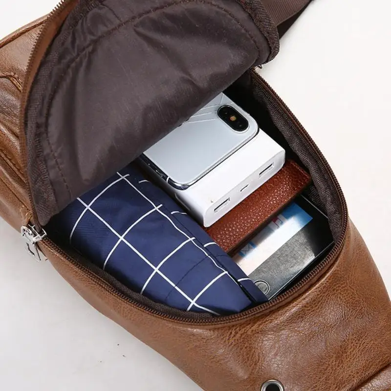 Для мужчин молнии Crossbody сумки на плечо Мужской сплошной Цвет Ретро Простой из искусственной кожи Винтаж Мужская нагрудная сумка