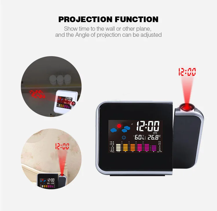 Loskii DC-003 Digital Wireless Hygrometer Therometer LED Projection Weather Station Alarm Clock 