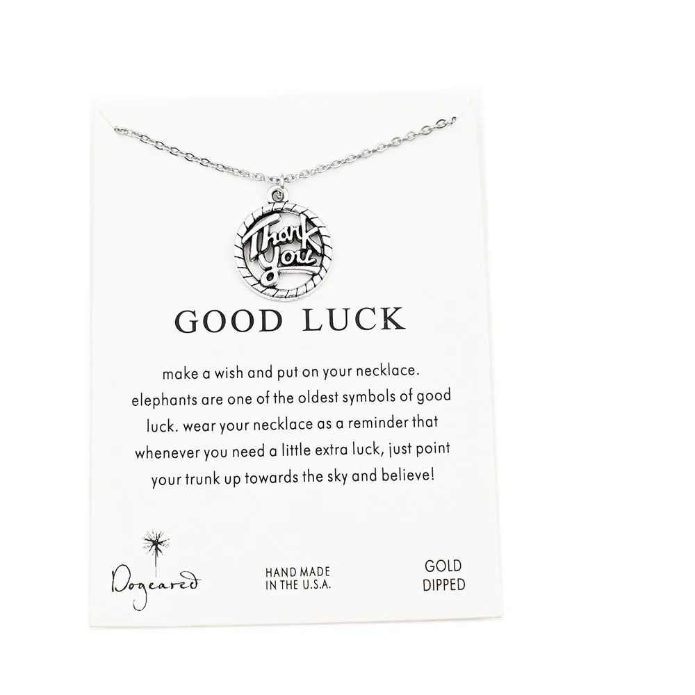 

10PCS Silver Thank You Pendant Card Necklace With Stainless Steel Chain Friendship Necklace