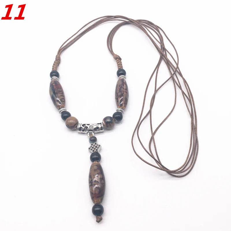 Модный керамический кулон с бусинами в богемном стиле, длинная цепочка на свитер, ожерелье, ручная работа, плетение, Цзиндэчжэнь, керамическое ювелирное ожерелье# H - Окраска металла: 11