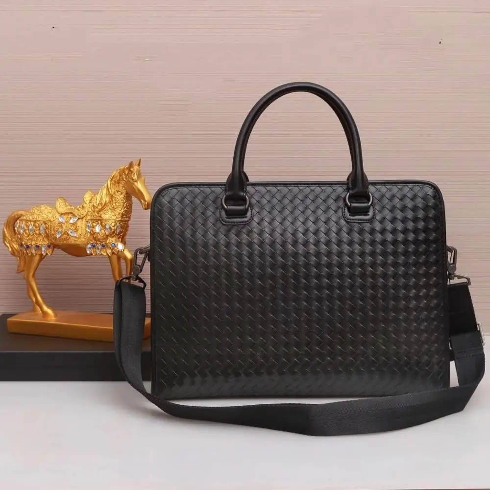 

Luxury brand Genuine leather bag handbag woven briefcase men computer bag waxed cowhide large capacity shoulder bag business bag