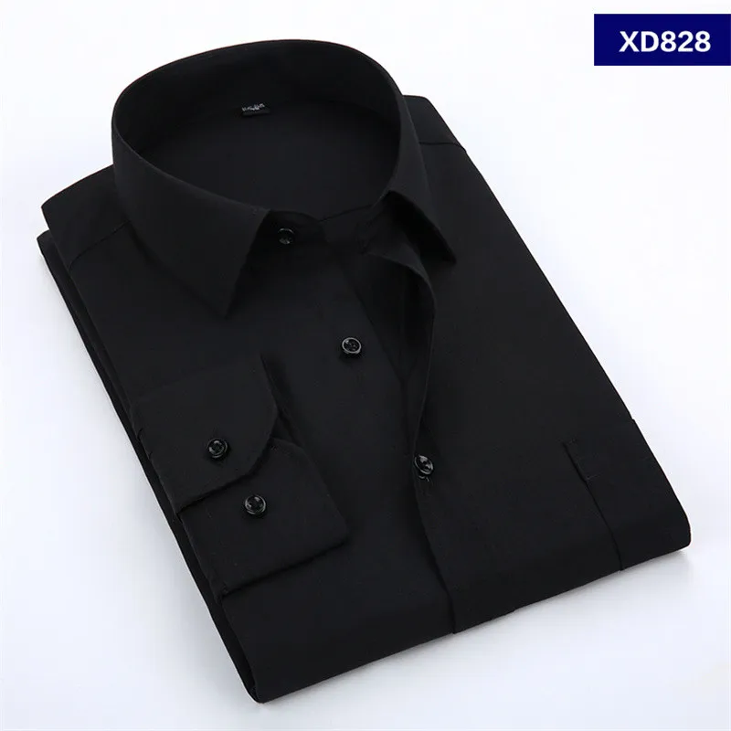 2021 New Men's Dress Shirt Solid Color Plus Size 8XL Black White Blue Gray Chemise Homme Male Business Casual Long Sleeved Shirt