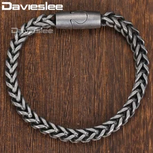 Davieslee Франко коробка звено цепи мужской браслет на магнитной застежке Нержавеющая сталь Черный тон 6 мм DKB578