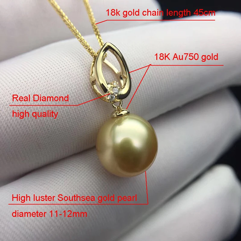 Sinya 18k gold necklace with 12mm big southsea golden pearl pendants high luster fashion design jewelry for women ladies GIFT (2)