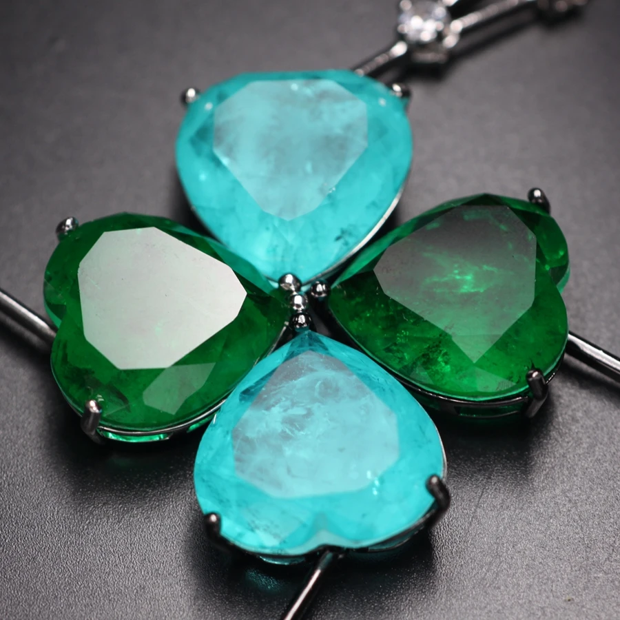 Роскошное зеленое синее ожерелье с подвеской в виде сердца из Fusion stone для женщин, Искрящиеся Чокеры Колье из кубического циркония, модное ювелирное изделие