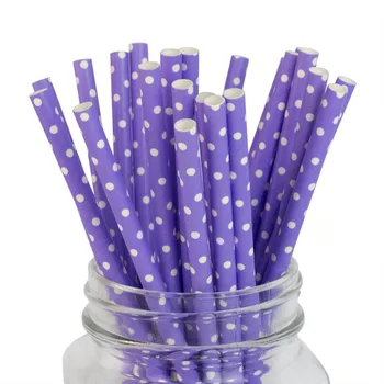 

Free Shipping 11000pcs Straw Eco-friendly Purple Polka Dot Paper Straws Party & Wedding Decoration Party