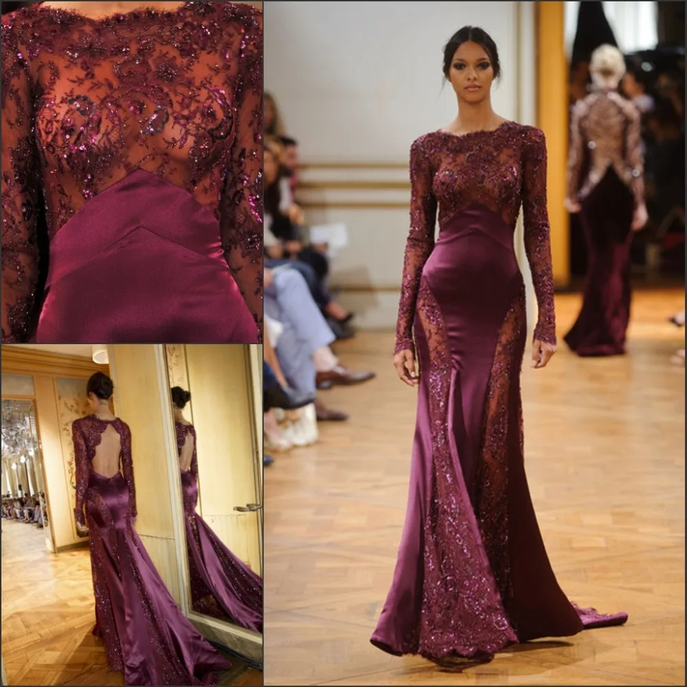 New Zuhair Murad Evening Gown Purple Lace Ing Mermaid Sleeves New Zuhair Murad Evening Gown Purple Lace Ing Mermaid Sleeves Long Train Y Keyhole Back Transpa Dress Eve 133 In Dresses From