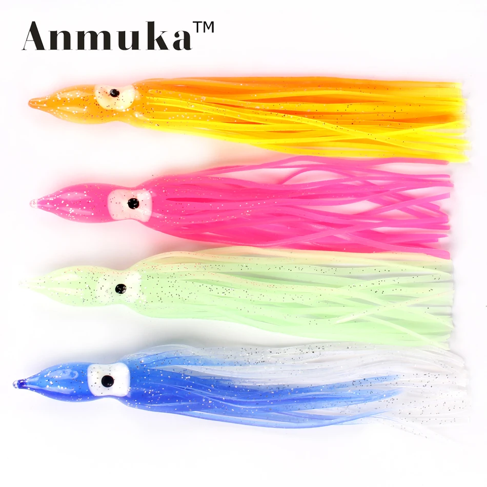 Anmuka 12cm 14cm 18cm Luminous octopus skirt squid lure octopus Rig soft bait squid lure 10pcs