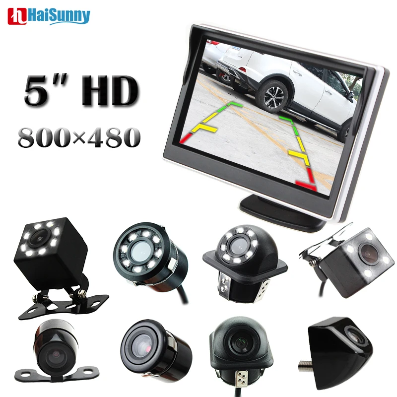 

HaiSunny Backup Rear View Camera CCD Video 8LED Night Vision Reversing Parking Assistance With Car Monitor 5 inch Video Player