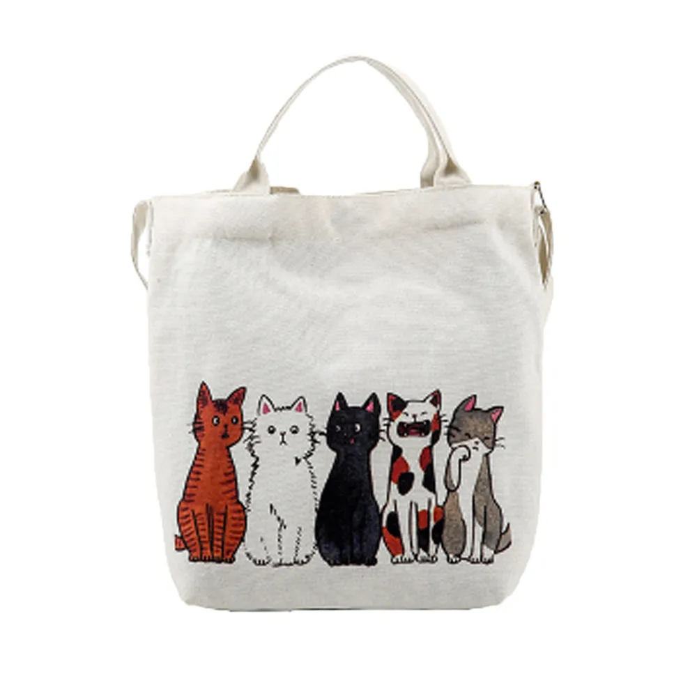 

Cartoon Cats Printed Beach Shoulder Bag Women Canvas Tote Shopping Handbags Women Femme Bags 2019 Shoulder Bag Strap