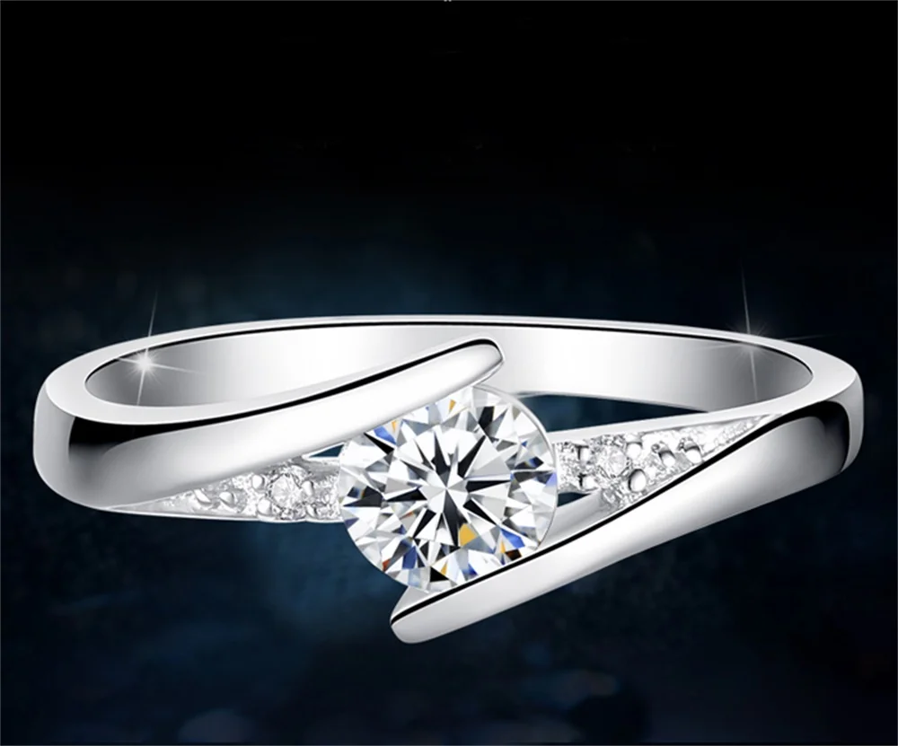YANHUI Original Pure Solid 925 Silver Ring Luxury 0.5 Carat CZ Zircon Engagement Wedding Rings For Women Ring Size 4 -10 J50036