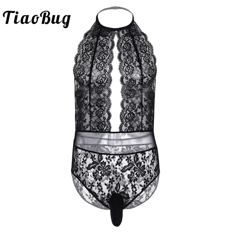TiaoBug сексуальное нижнее белье для мужчин черное с цветочным кружевом открытой