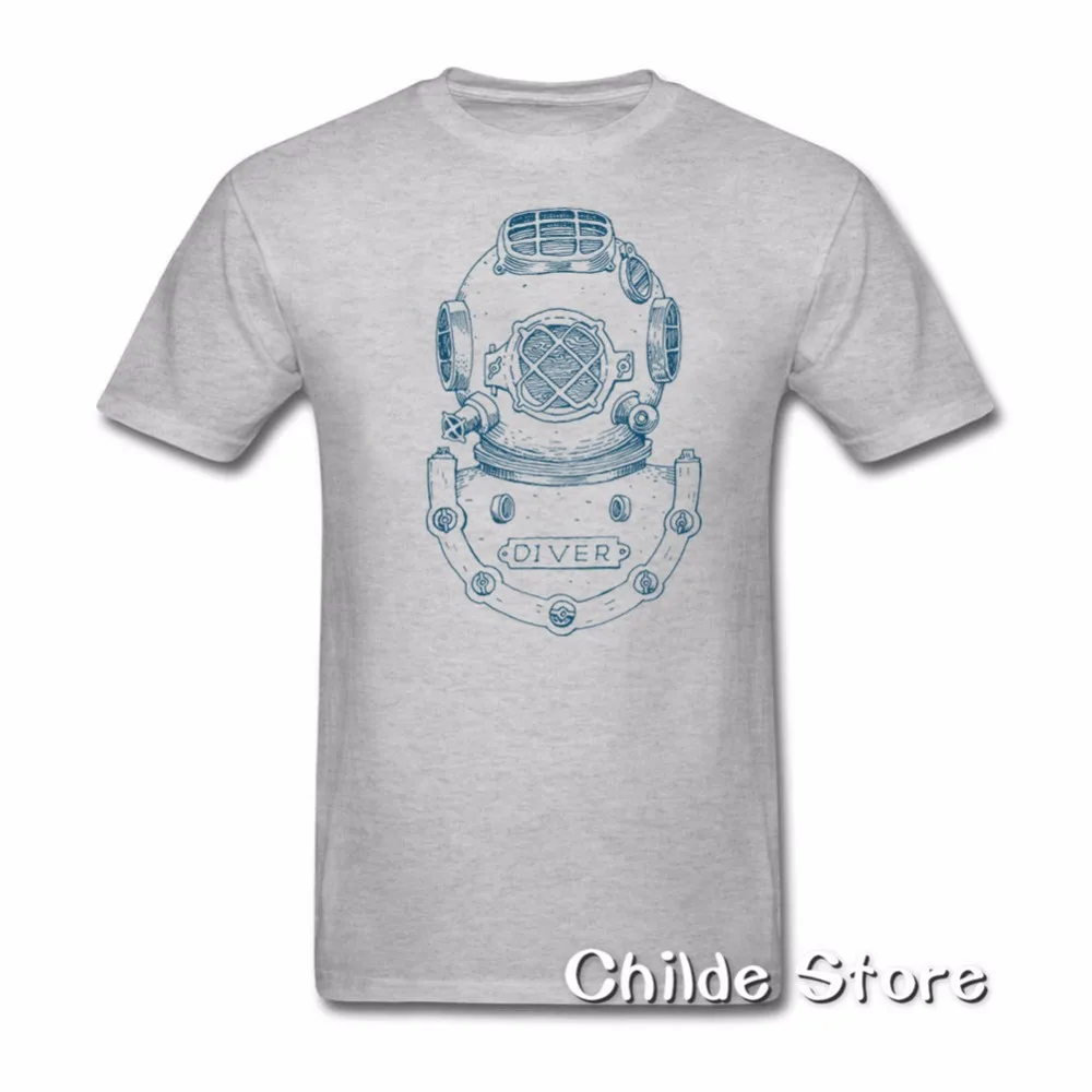 T-Shirt Homme Deep Sea Diver Helmet Block Print Illustration on Dark Tee Shirt Mens Short Sleeve Shirts | Мужская одежда