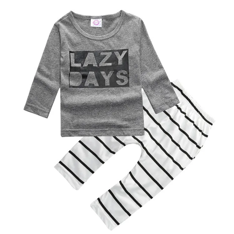 Коллекция года, осенняя одежда для маленьких мальчиков комплект одежды для малышей, Модная хлопковая футболка с длинными рукавами и надписью+ штаны, комплект одежды для новорожденных девочек
