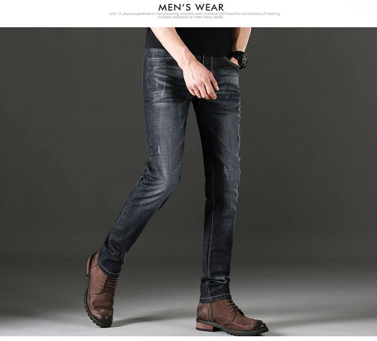 Новинка 2019, мужские джинсы, модная классическая брендовая одежда, облегающие джинсовые брюки, однотонные, повседневные Стрейчевые штаны